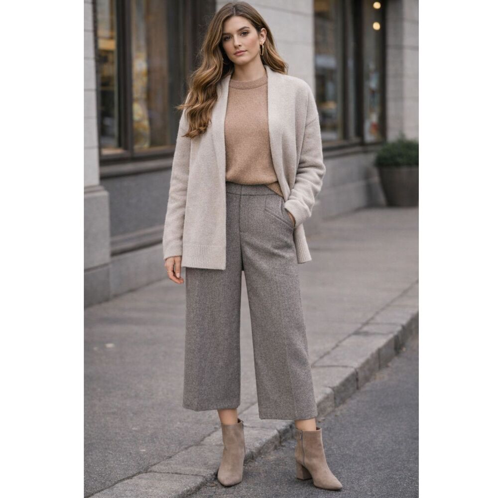 Haute Couture Cropped Wool Trousers in Heather Oatmeal S
